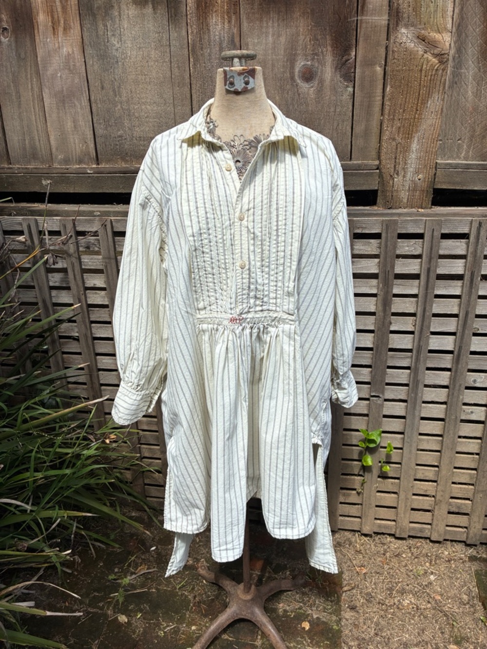 Magnolia Pearl Cream and Gray Striped Asymmetrical Shirt Dress